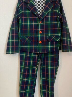 Harajuku Mini 2 Piece Suit Set in Navy and Green with Orange Buttons